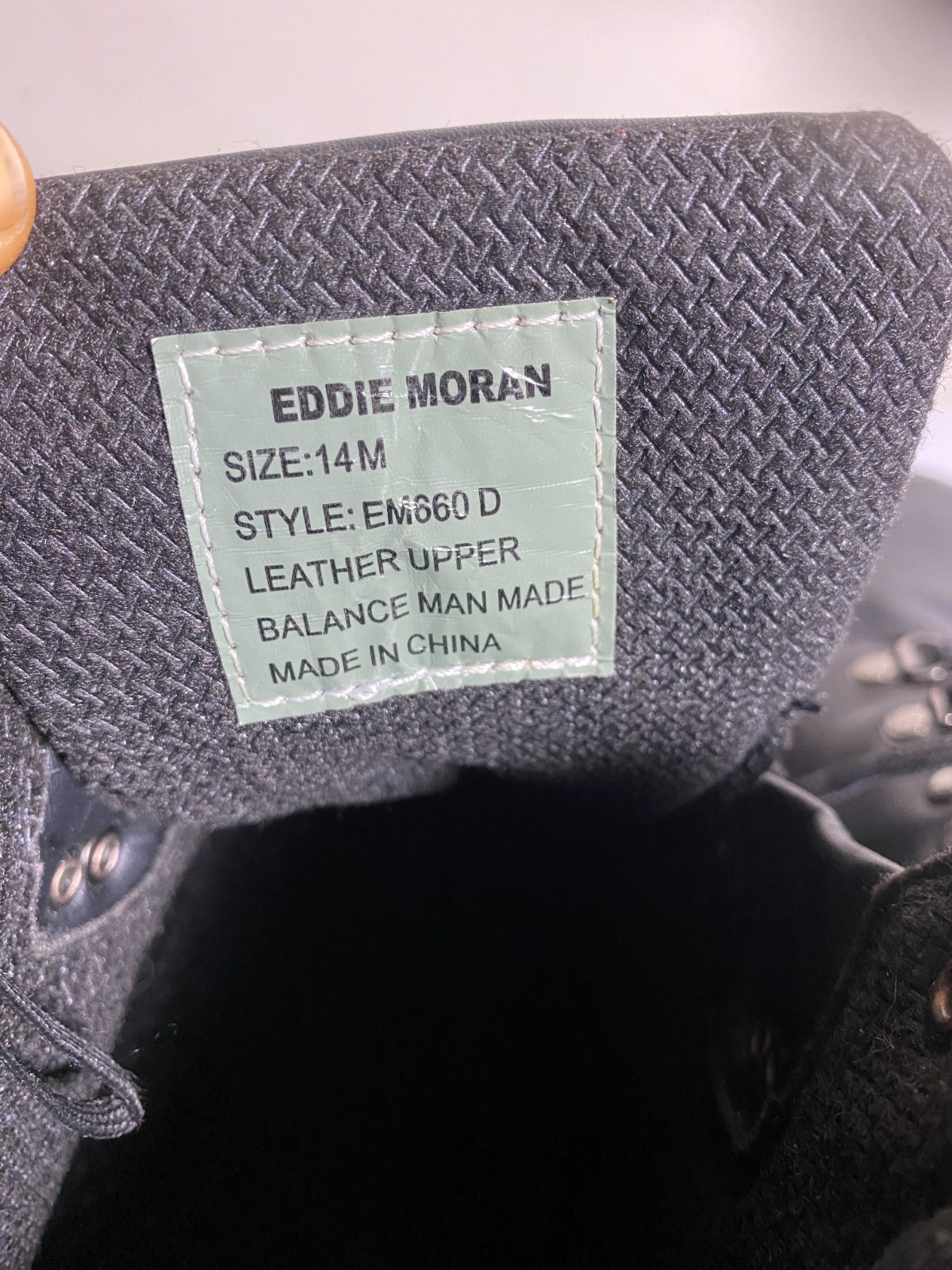 Eddie Moran Work Boots Black Mens Size 14M Chevron Orange Sole Slip Resistant
