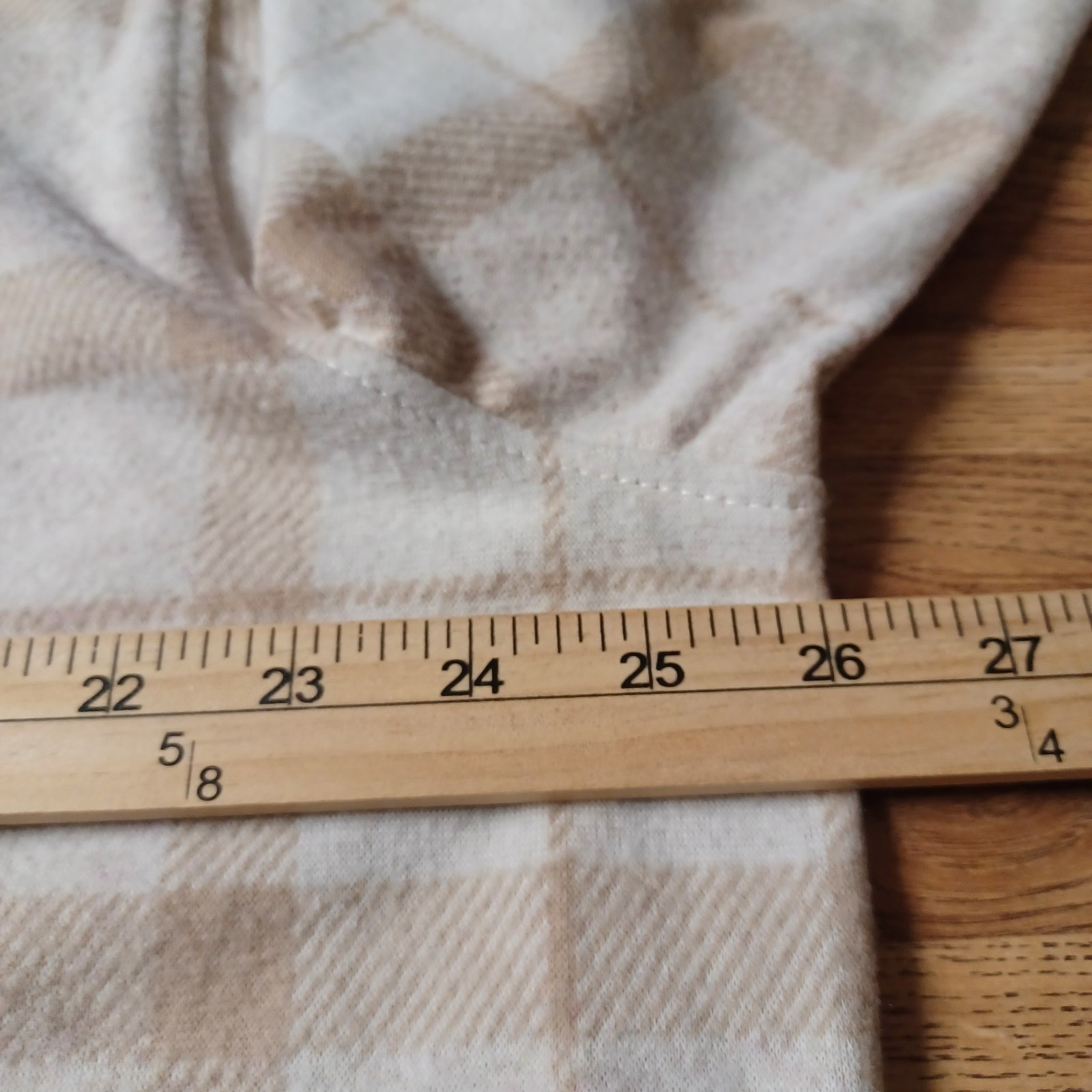 Soft Beige White Plaid Flannel L/S Knit Button-D Shirt Womens 2XL Light Academia