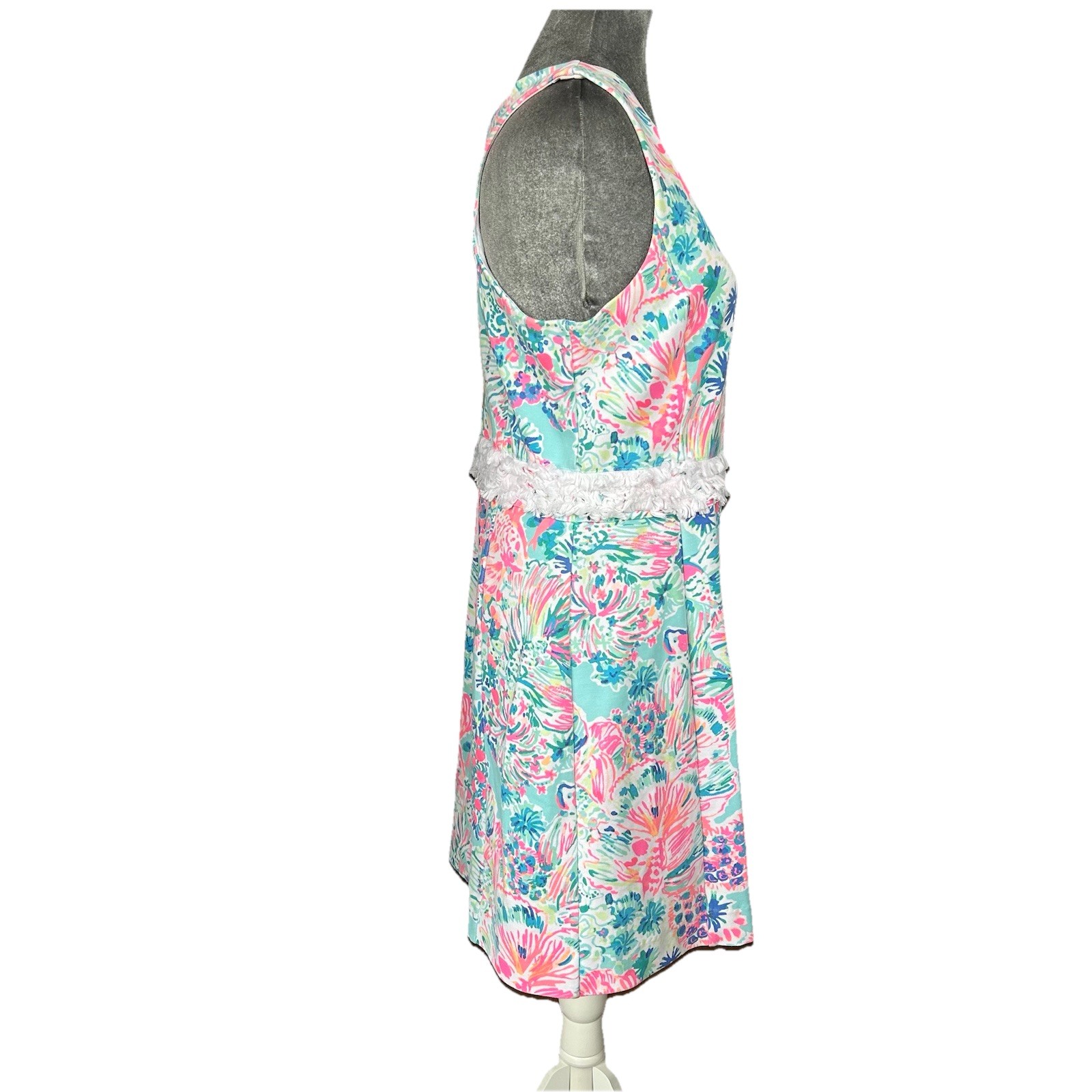 Lilly Pulitzer Arden Mini Shift Dress Serene Blue Gypsea Size Medium Fringe Fish