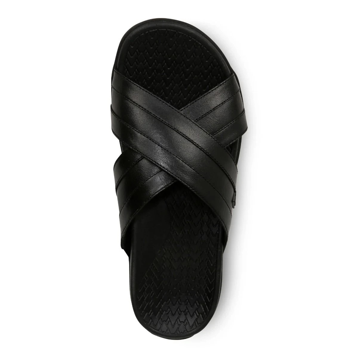 Vionic Tide Men Slide Sandal Orthotic Adjustable Walking Black Leather Shoes New