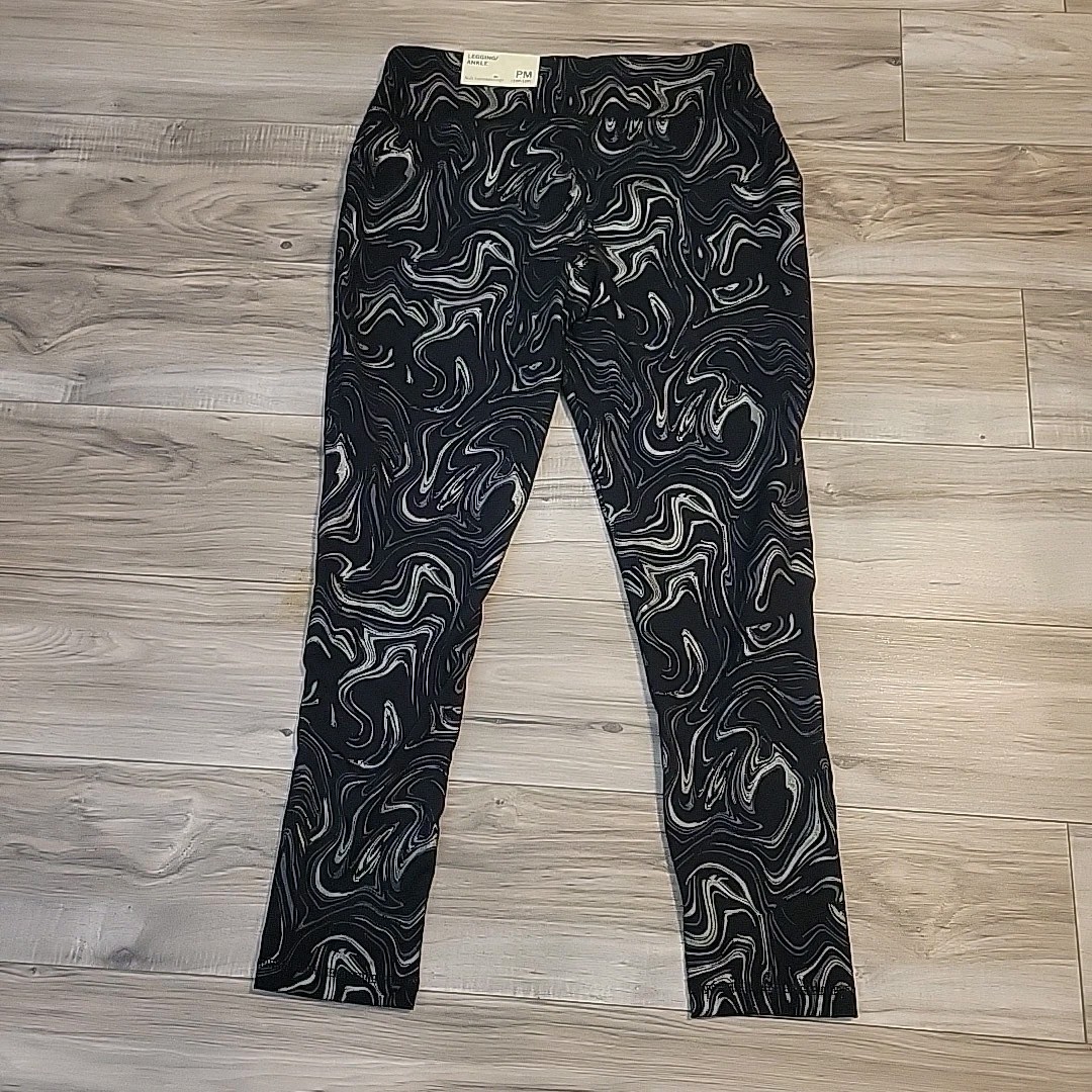 Soft Surroundings 10P-12P Leggings Black Metallic Swirl High Waist NEW