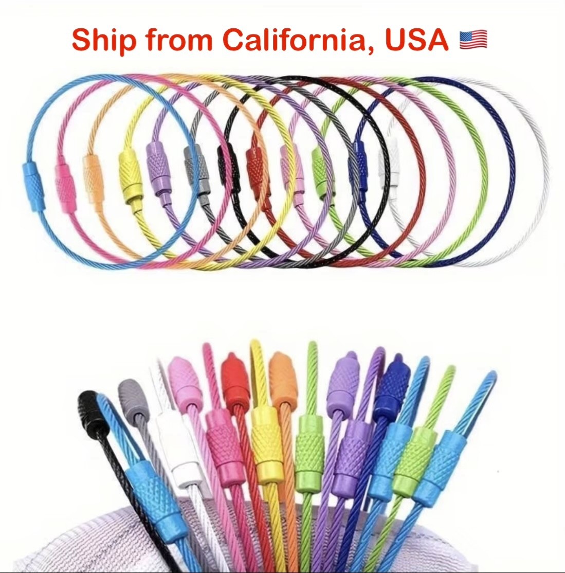 1 Pack – Wire loop Painted Stainless steel Luggage Multipurpose Key Ring Chain