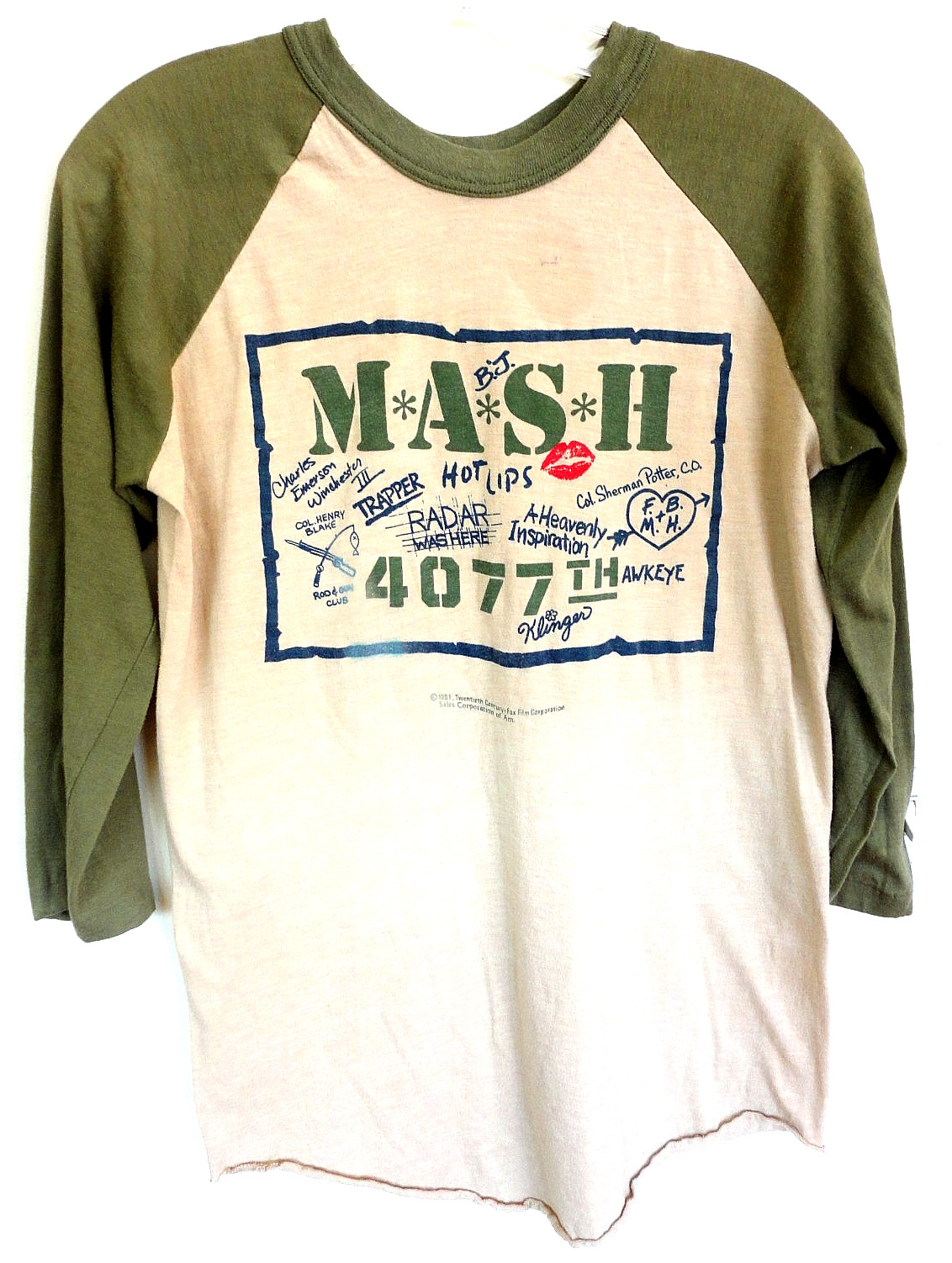 1981 ORIGINAL M.A.S.H. TV SHOW SHIRT*L*Facsimile Cast Autographs*3/4 Sleeves