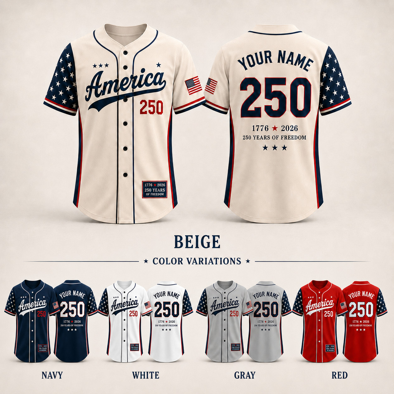 America 250 Baseball Jersey 250 Years Of Freedom 1776-2026 Patriotic USA Jersey