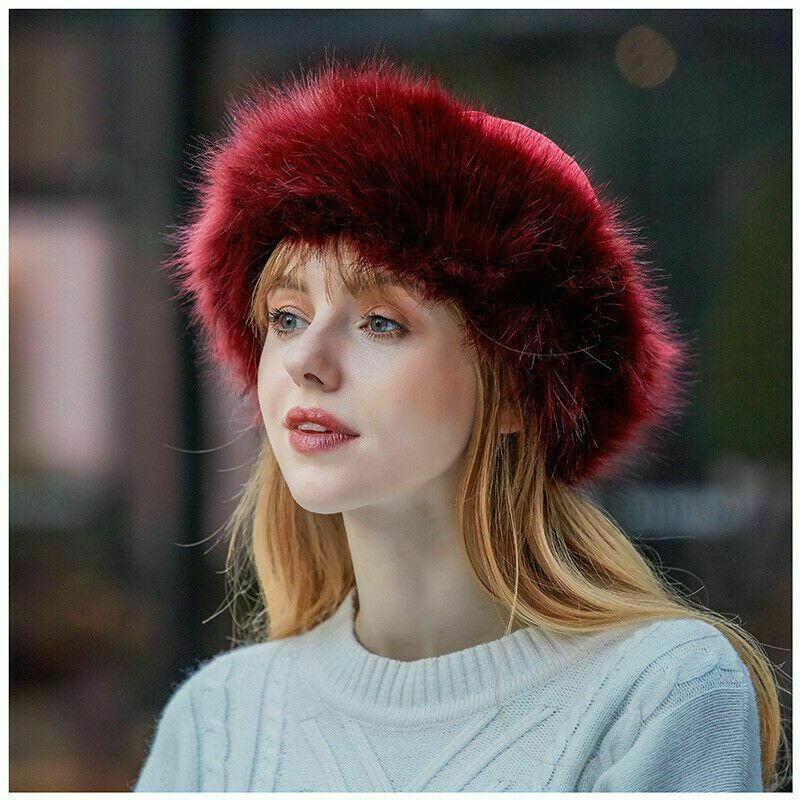 Women’s Fluffy Faux Fox Fur Hat Unisex Winter Ear Head Warmer Ski Hats Cap USA