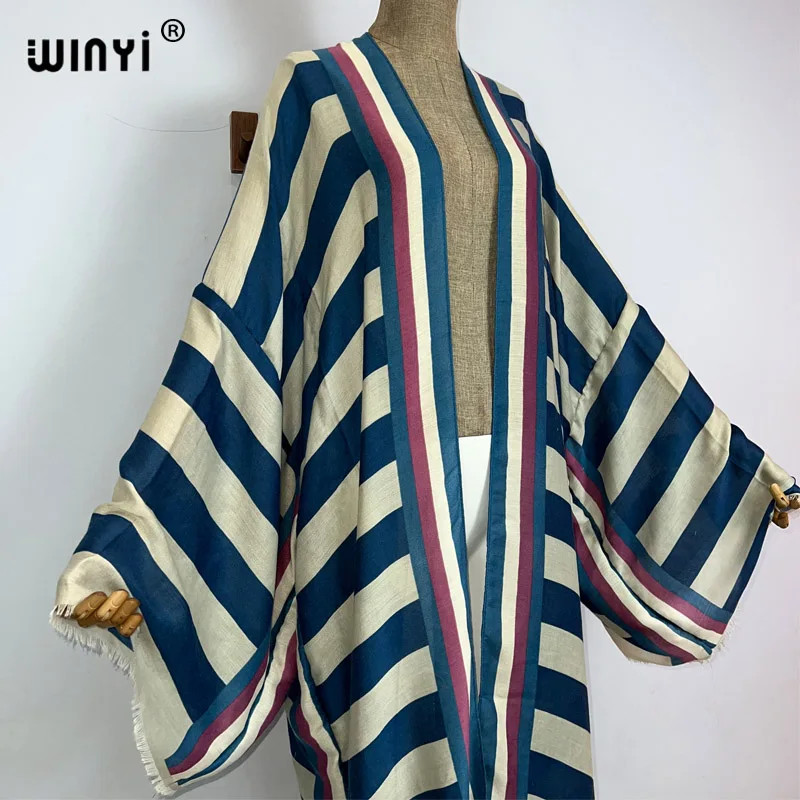 Kimono Africa Summer Boho Stripe Print Beach Swimwear Elegant Cardigan Sexy Holi