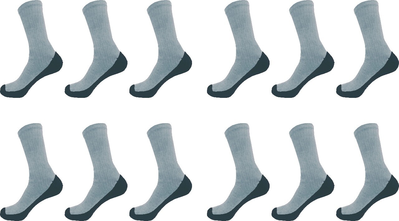 3 6 12 Pairs Men’s Grey Cotton Crew Socks Works Sports Size 9-11, 10-13, 13-15