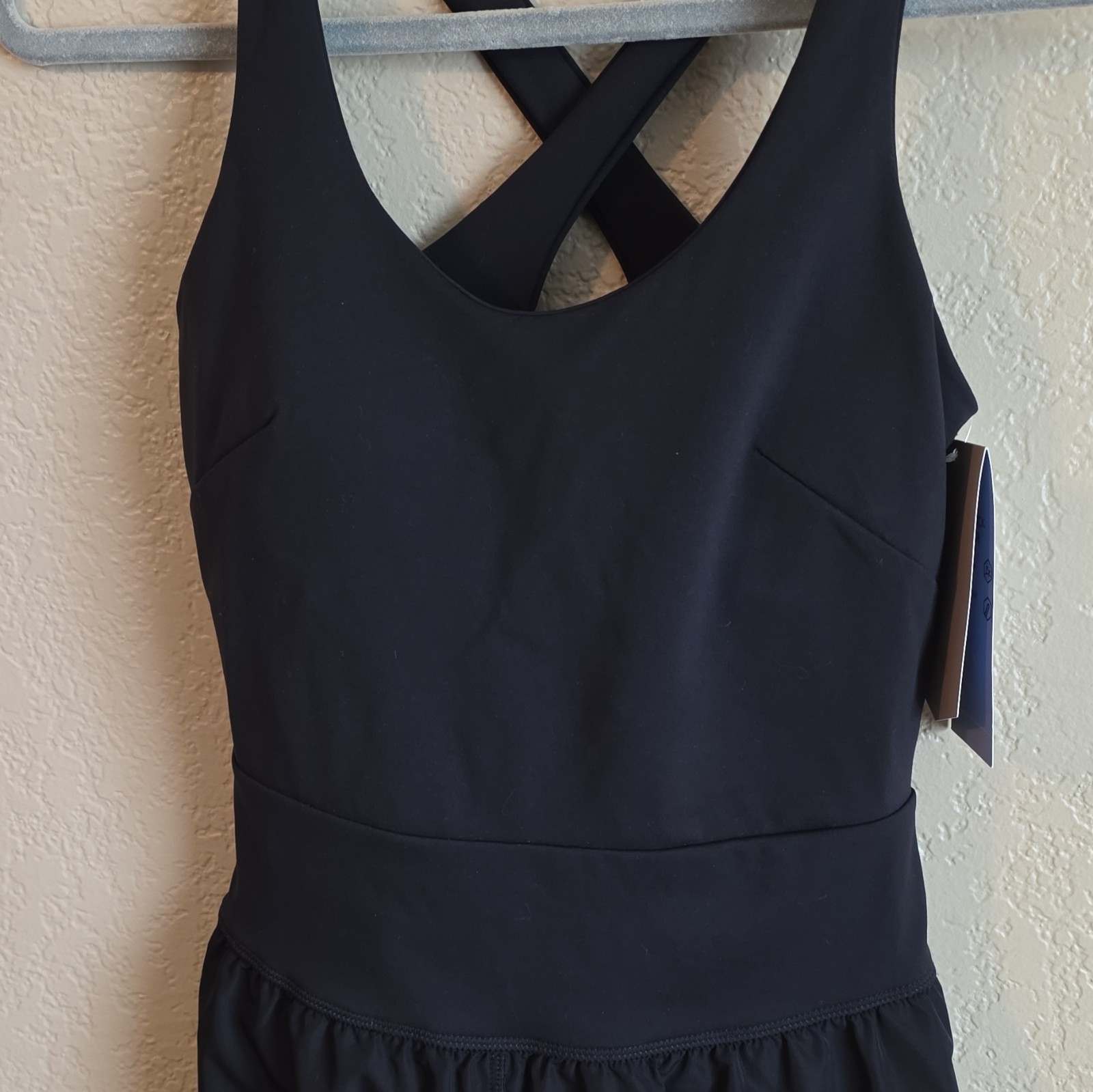 Avia Women’s Crossback Romper Moisture Wicking Zippered Pocket Black XS