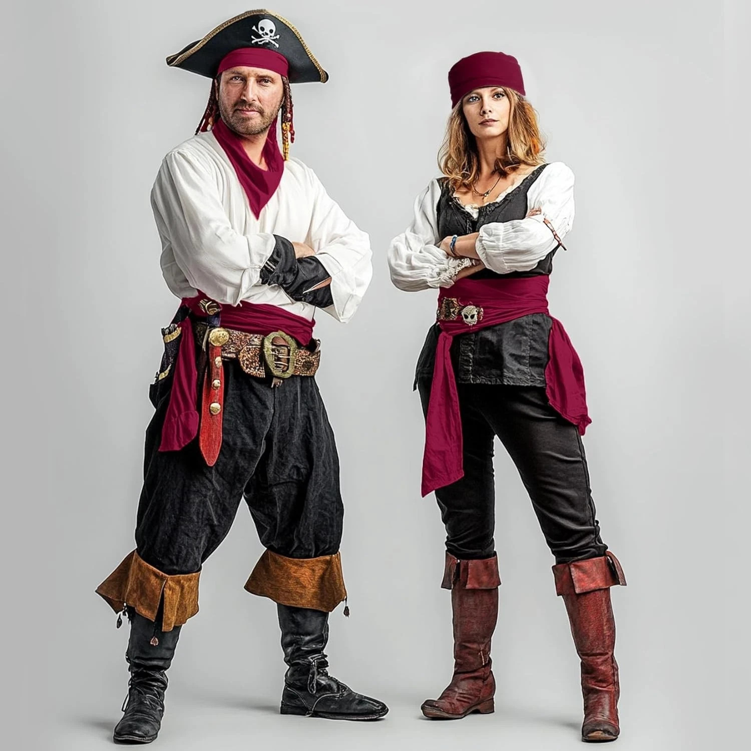 Pirate Costume Set for Adults Men Women Sash Bandana Head Scarf Belt Halloween