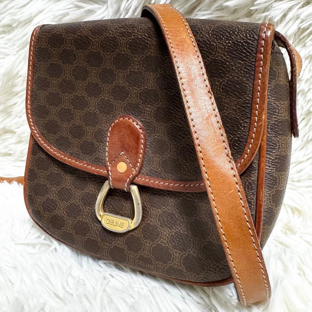Celine Shoulder Bag Macadam Leather Crossbody Unisex Gold Gancini Japan