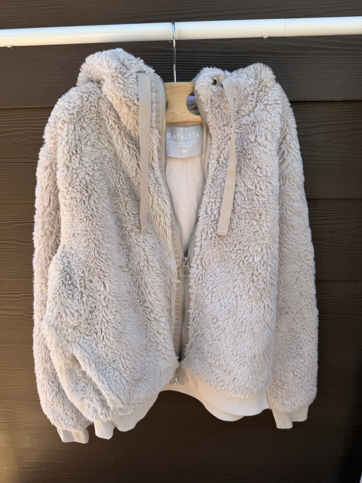 Athleta Plush Faux-Sherpa Zip Jacket in Taupe Size M Women’s