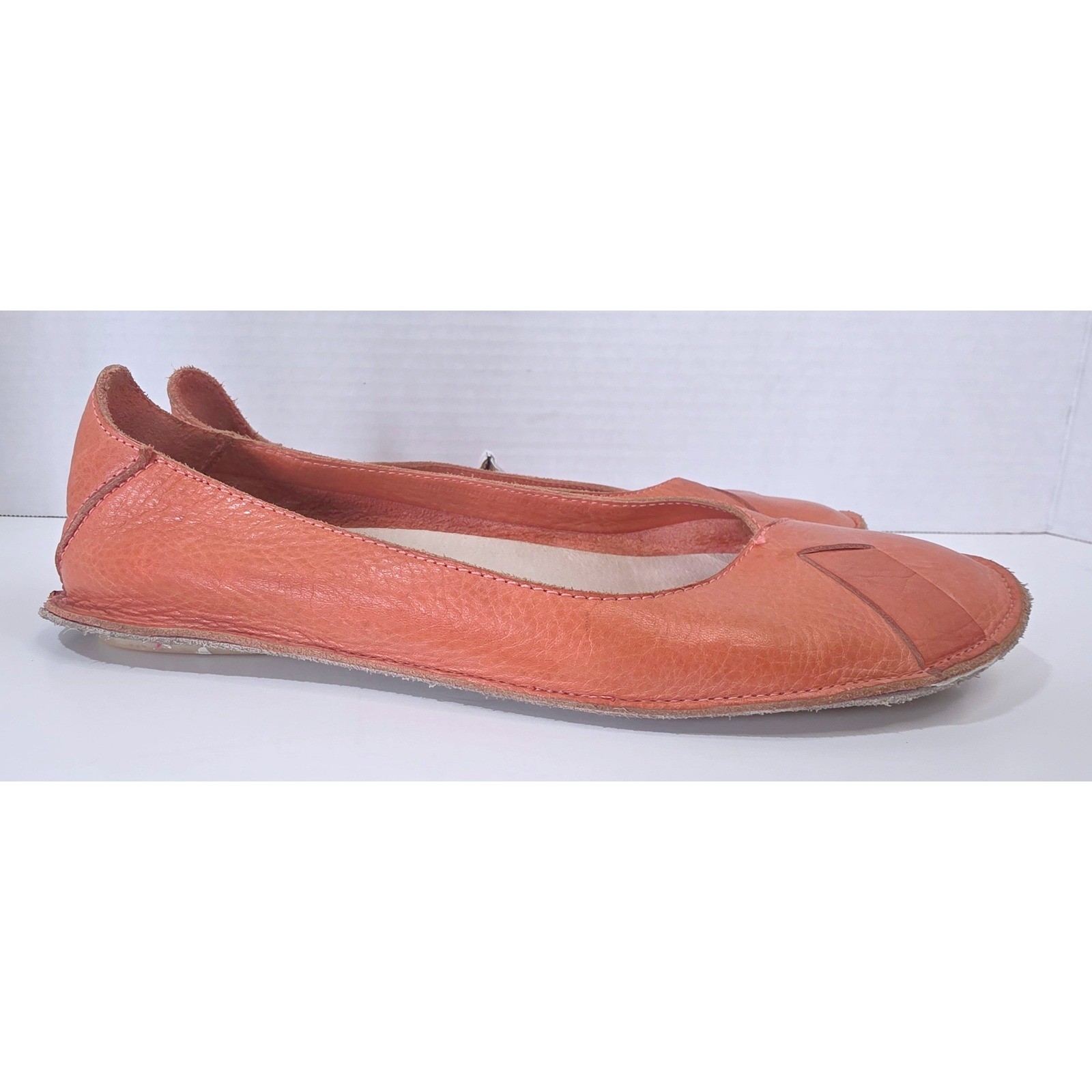 Vialis Coral Orange Leather Ballet Flats Handmade Artisan Spanish Shoes SZ 37