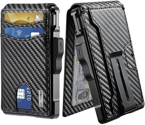 Men’s Slim Pop Up Bifold Wallet with Money Clip, Minimalist RFID Blocking Wallet