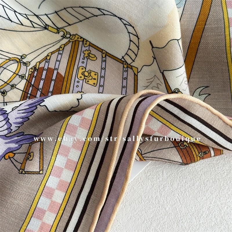 Sallys 70% Cashmere & 30% Silk Wrap Scarf Balloon Print Double Face Shawl 53″
