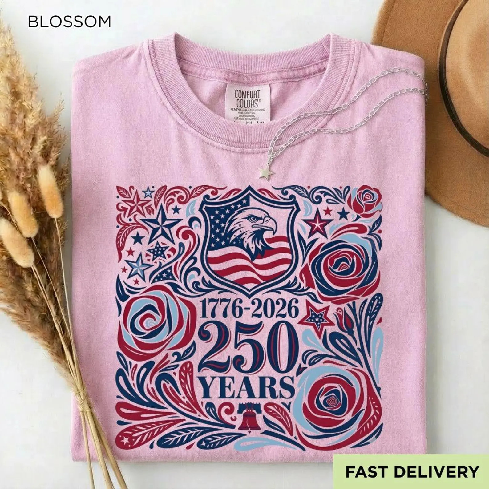 Retro 4th of July Floral USA Shirt Women 250th Anniversary Patriotic Flag Tee
