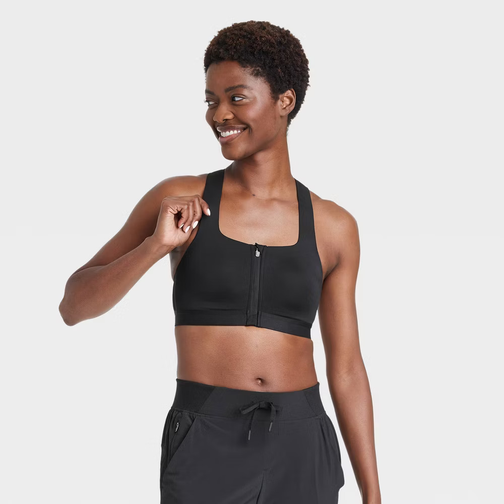 All In Motion Sports Bra Keyhole Women’s Sculpt High Support Zip-Front Bra