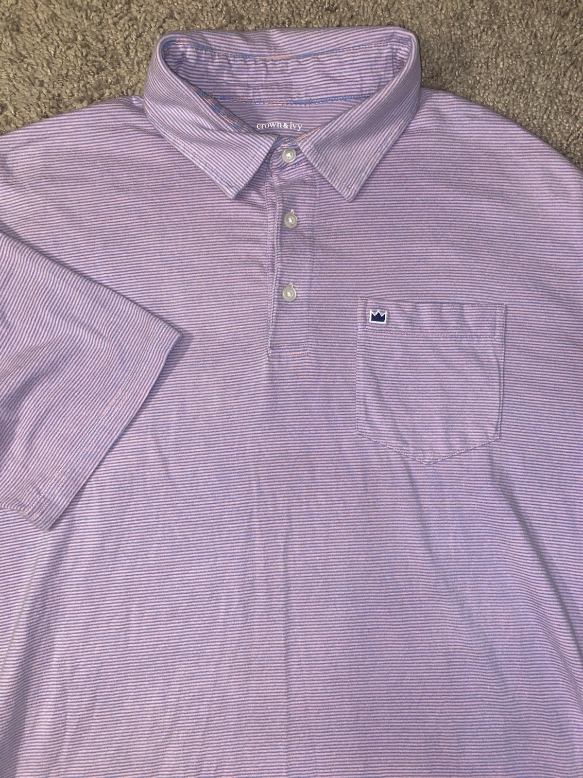 Crown Ivy Striped Beach Polo Size Medium Golf Tennis Summer Shirt Crown Logo