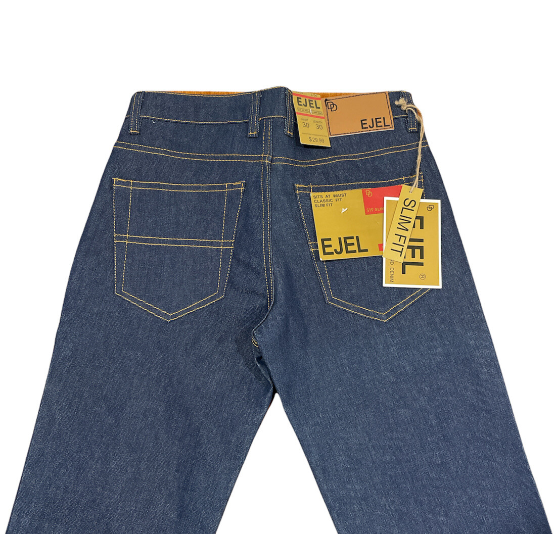 EJEL Slim Fit Straight Leg Dark Blue Contrast Stitch Unisex Jeans 30×30