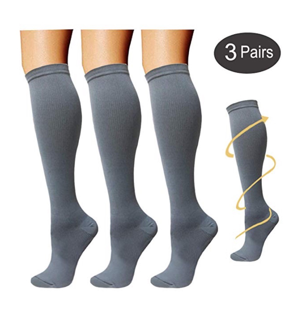 (3 Pairs) S-4XL Compression X Socks Knee High 20-30mmHg Graduated Mens Womens