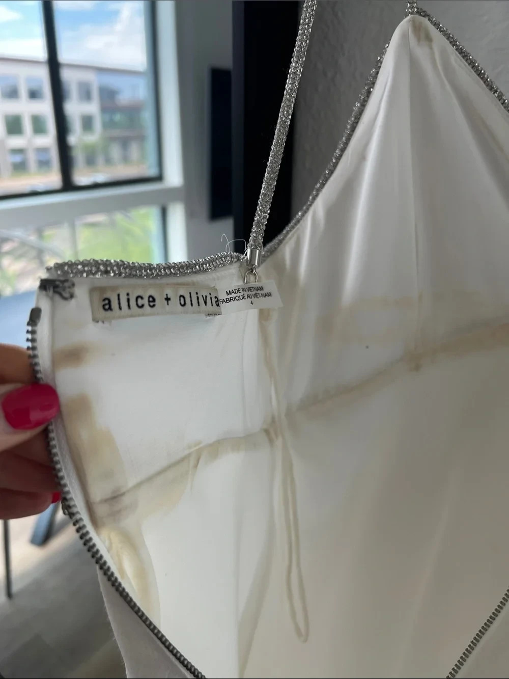Alice + Olivia Julienne Embellished V Neck Mini Dress in White | Size 4