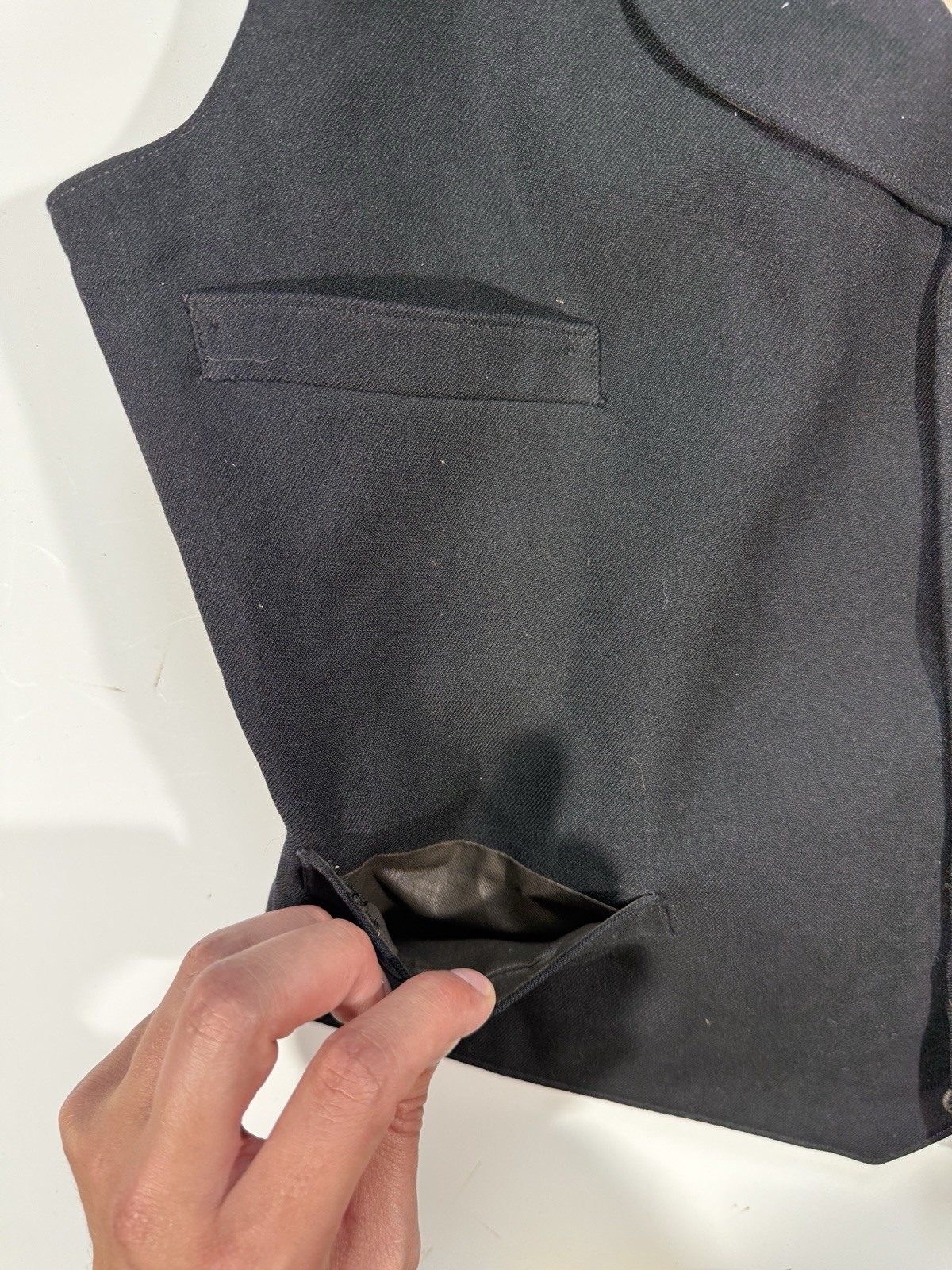Antique Victorian Mens Black Silk Satin Lined Buckle Back Formal Vest Waistcoat