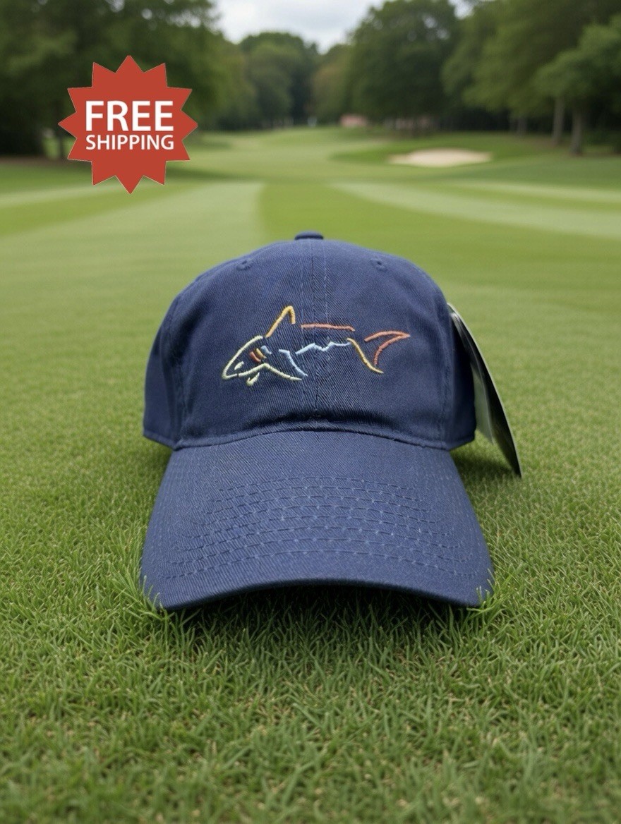 Greg Norman Dark Blue Embroidered Shark Logo Strapback Golf Hat Cap – New!