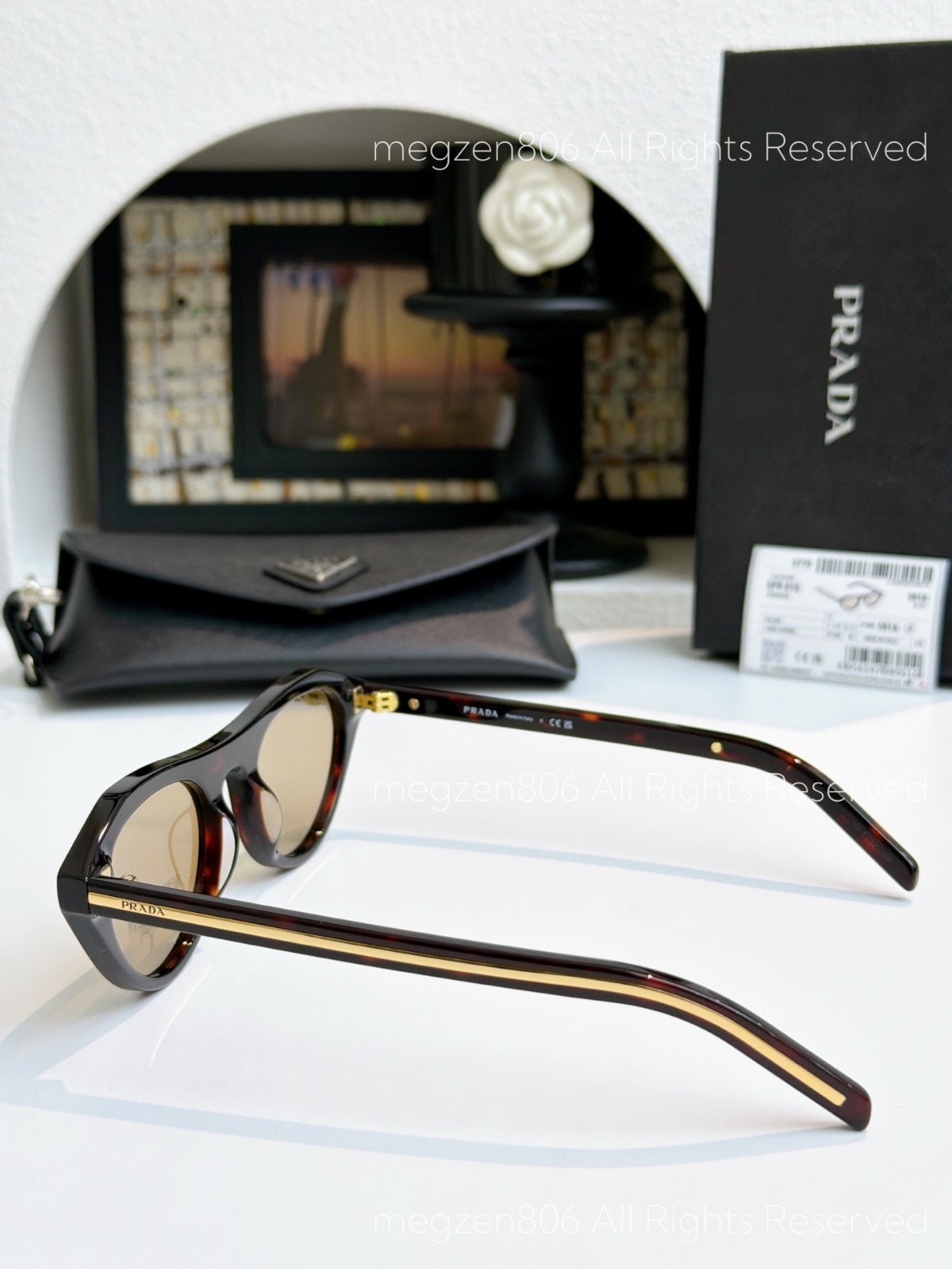 Prada SPR B15 Women Sunglasses Tortoiseshell Frame Yellow Lenses Cat Eye w/Case