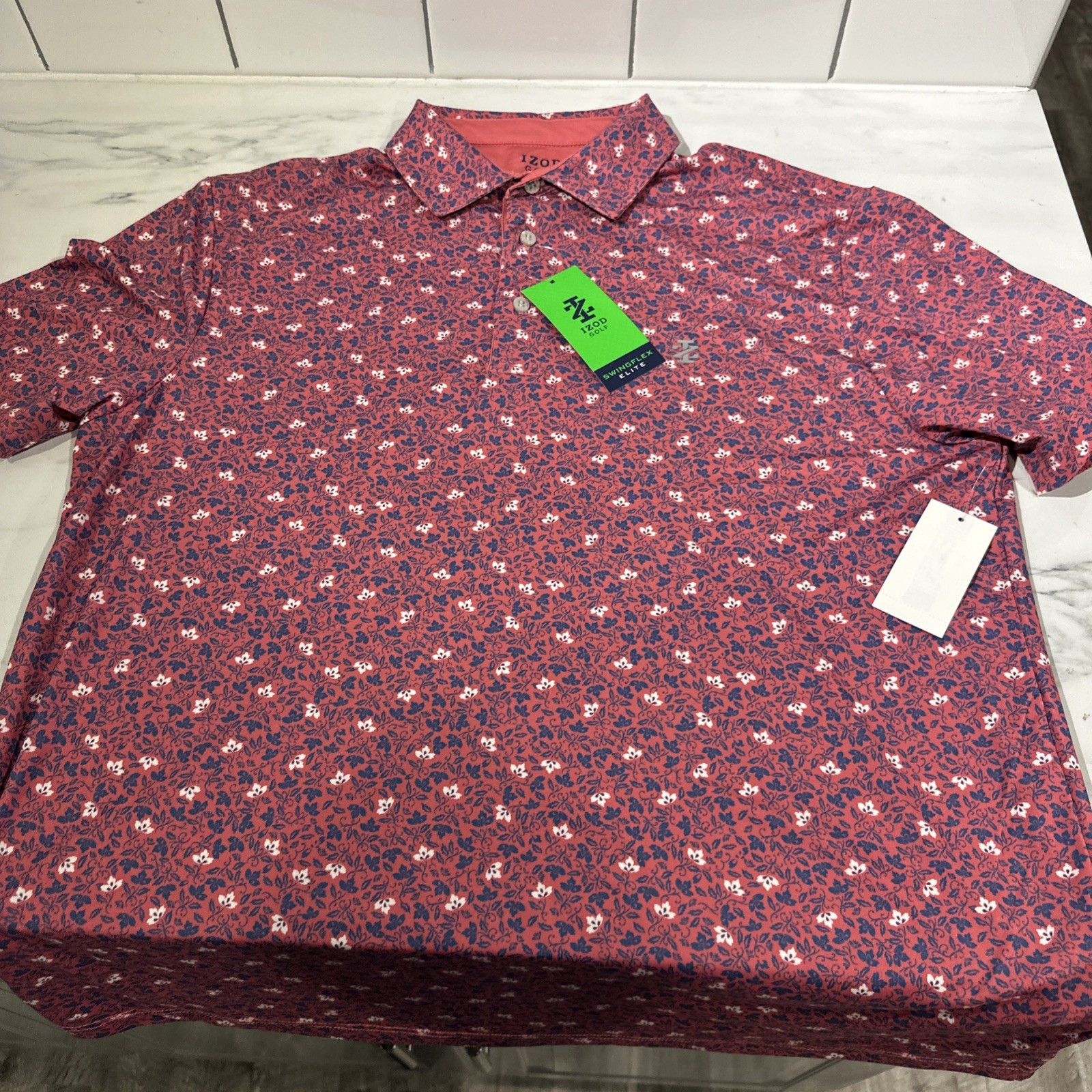 IZOD Golf Swingflex Elite Performance Golf Polo Shirt Golf Print Men M UPF 50