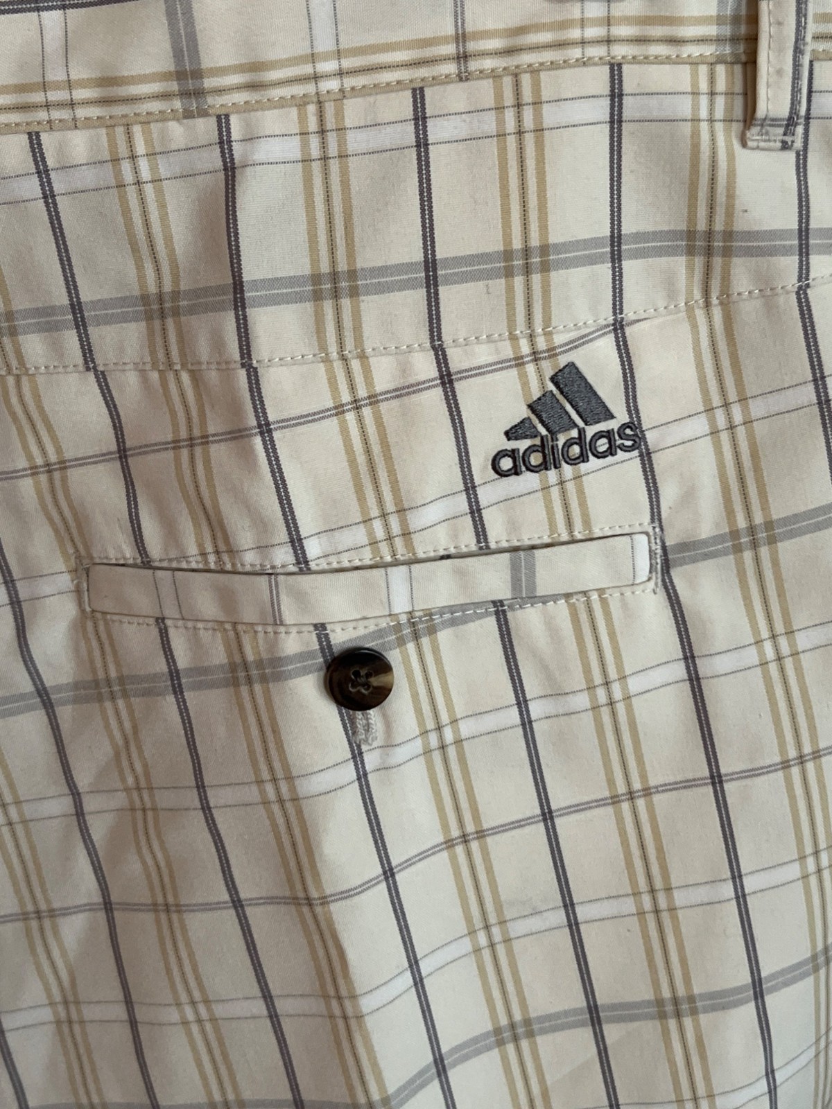 Adidas Mens Size 40 Beige White Plaid Golf Shorts
