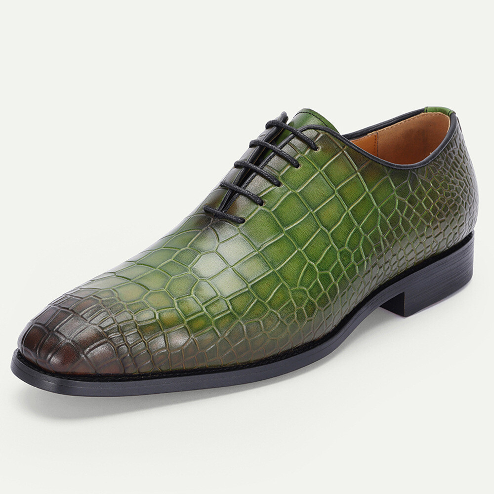 Men’s Business Alligator Crocodile Pattern Leather Lace Up Shoes Crack Vintage
