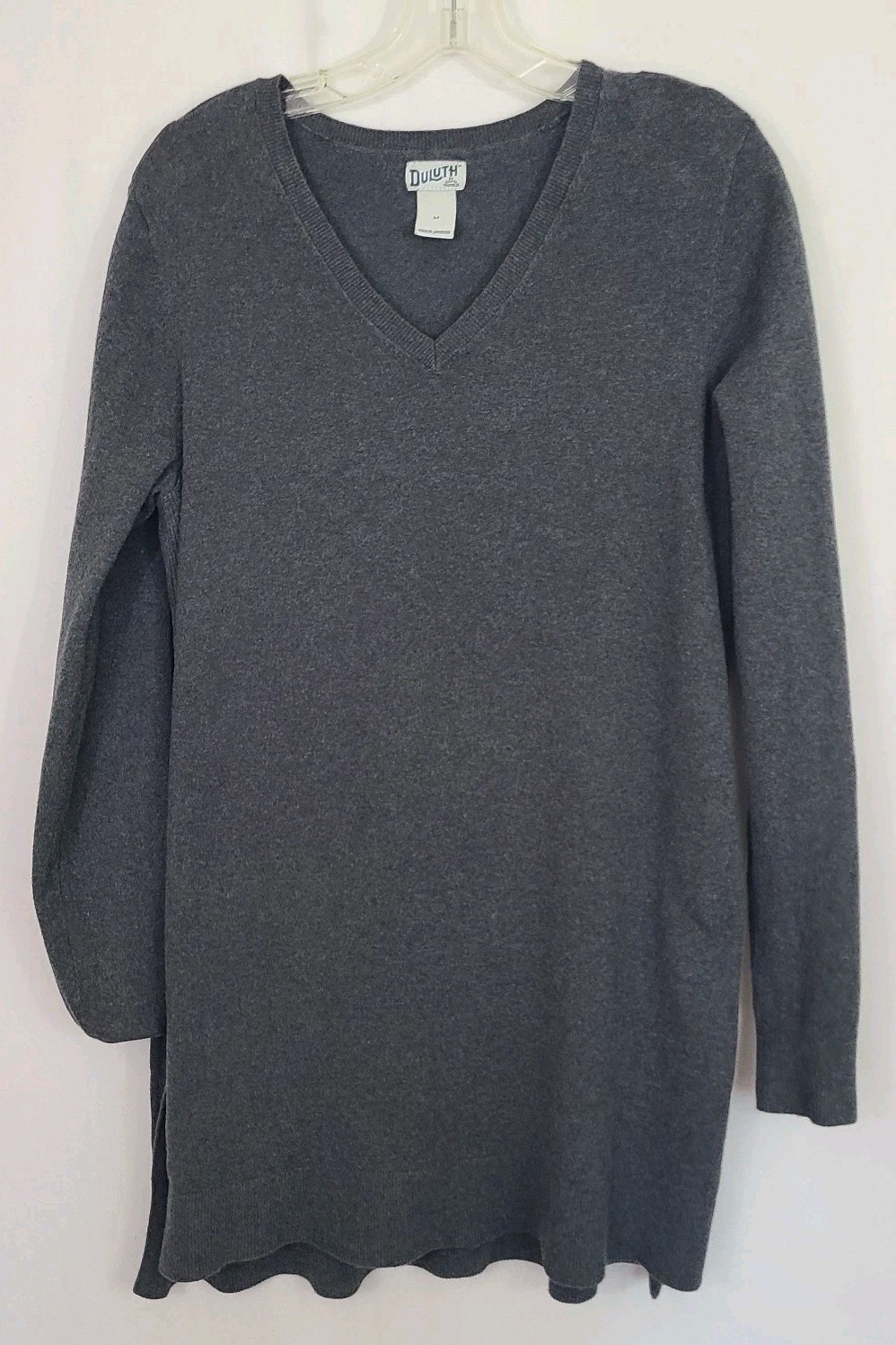 Duluth Women’s Midi Sweater Dress Sz. Med Gray Long Sleeve V- Neck Soft Cozy