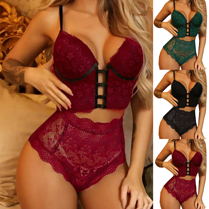 Women Sheer Lace Push Up Bra Set Panties Bras Underwear Sets Lingerie Nightwear
