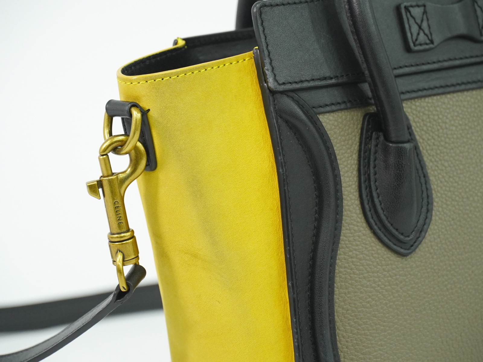 CELINE Luggage Nano Leather 2way Shoulder Handbag Greige Yellow Black
