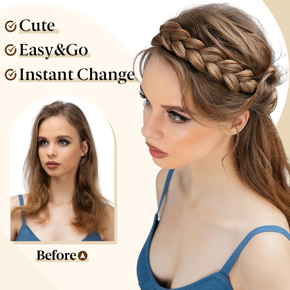 Headband Synthetic Hair Plaited Headband Braid Braided & Teeth Hair Band Beauty