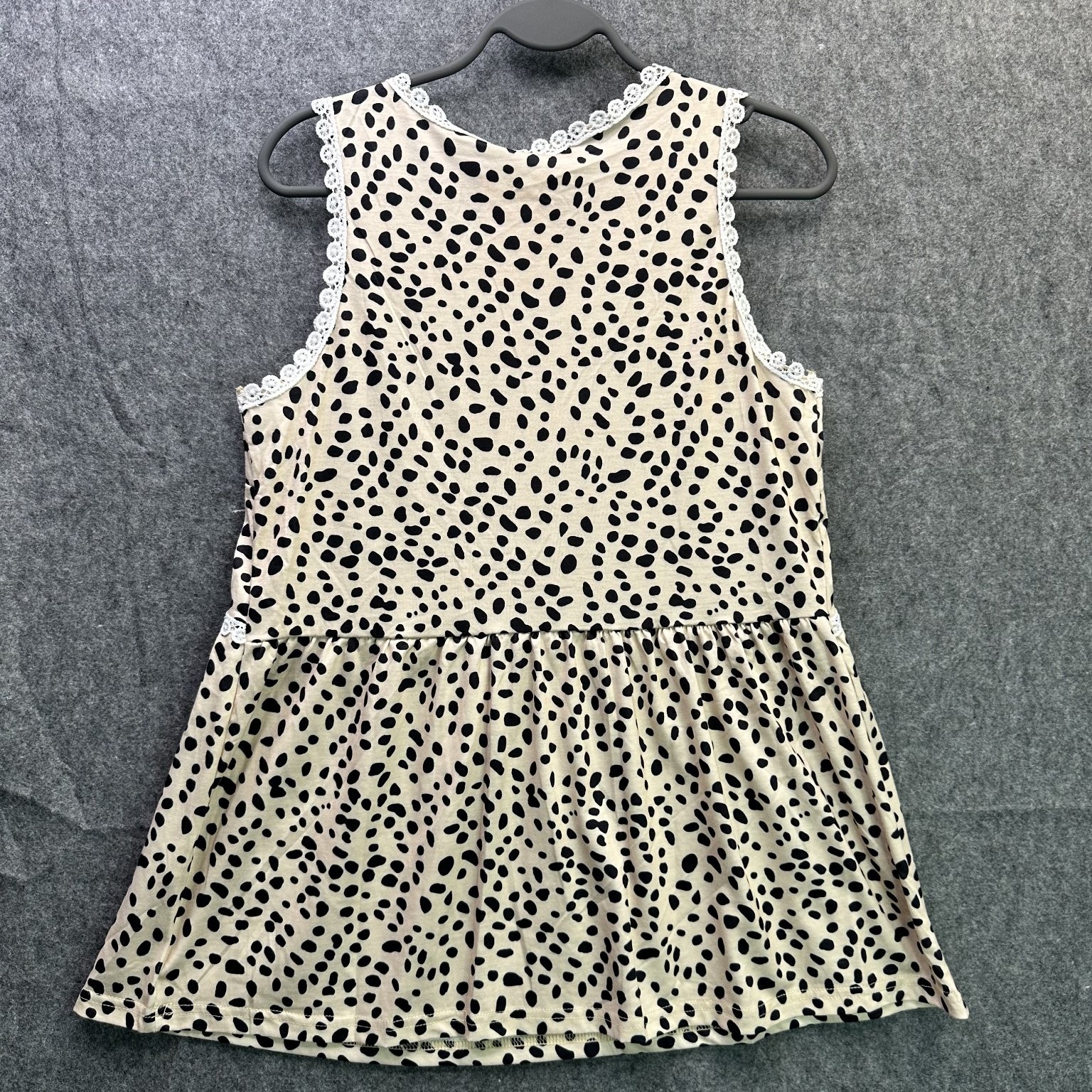 Women’s Beige Black Dalmatian Print Tank Top Small Polyester Spandex