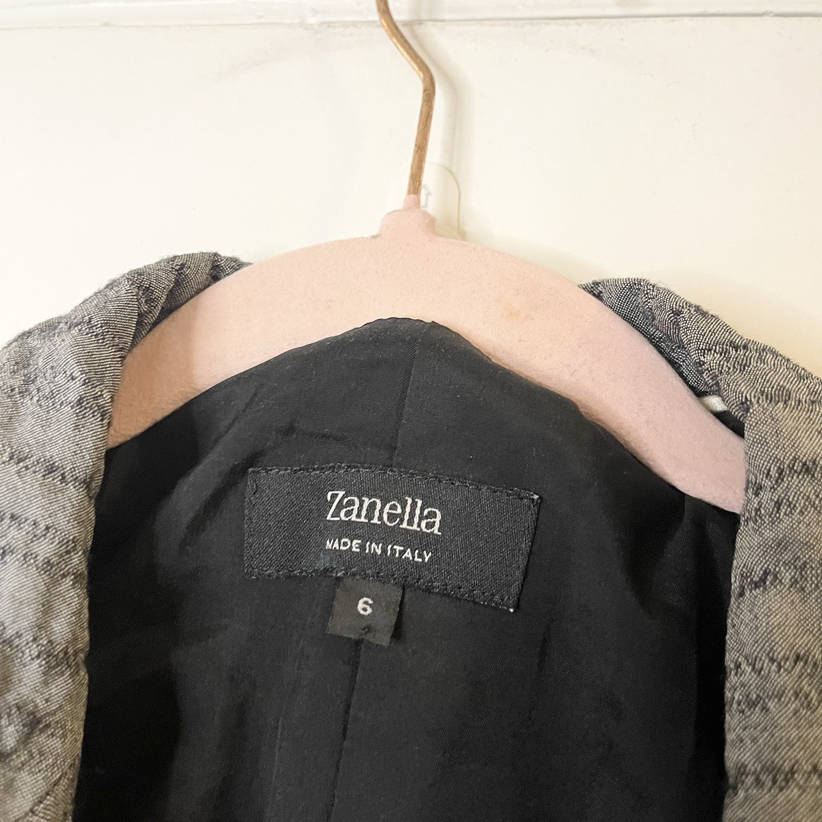 Zanella Womens Silk Wool Crinkle Gray Black Blazer Jacket Italy Career Size 6