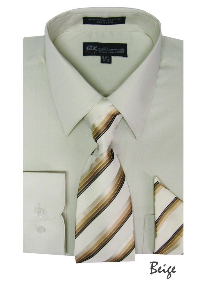 Men’s Cotton Blend Classic Dress Shirt with Tie and Handkerchief 25 colors SG21A