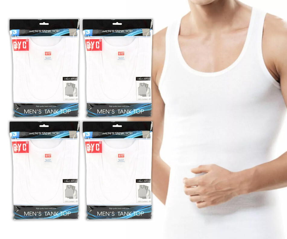 12 Pack BYC Men’s 100% Cotton White Undershirts Tank Top A Shirts MT01