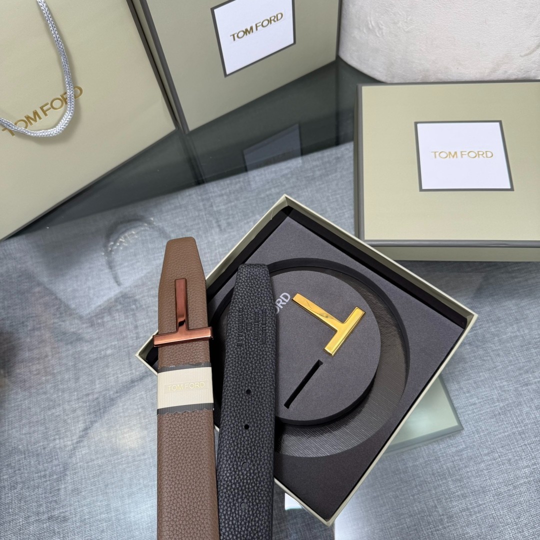 Tom Ford Handmade Double-Buckle Reversible Belt 3.8cm/1.50″ Brown/Black