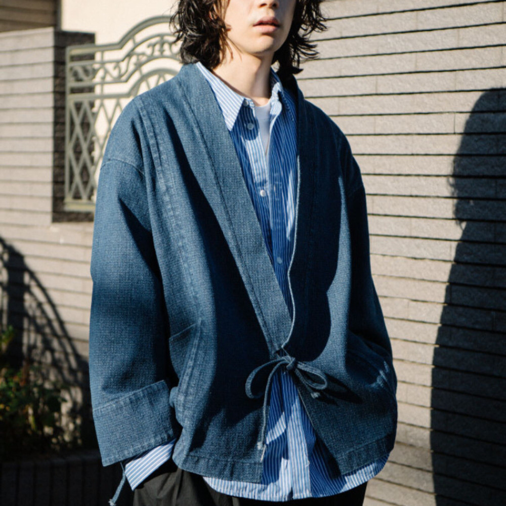 Unisex Adult Casual Denim Kimono Cardigan Jacket Loose Haori Outwear Coat Summer