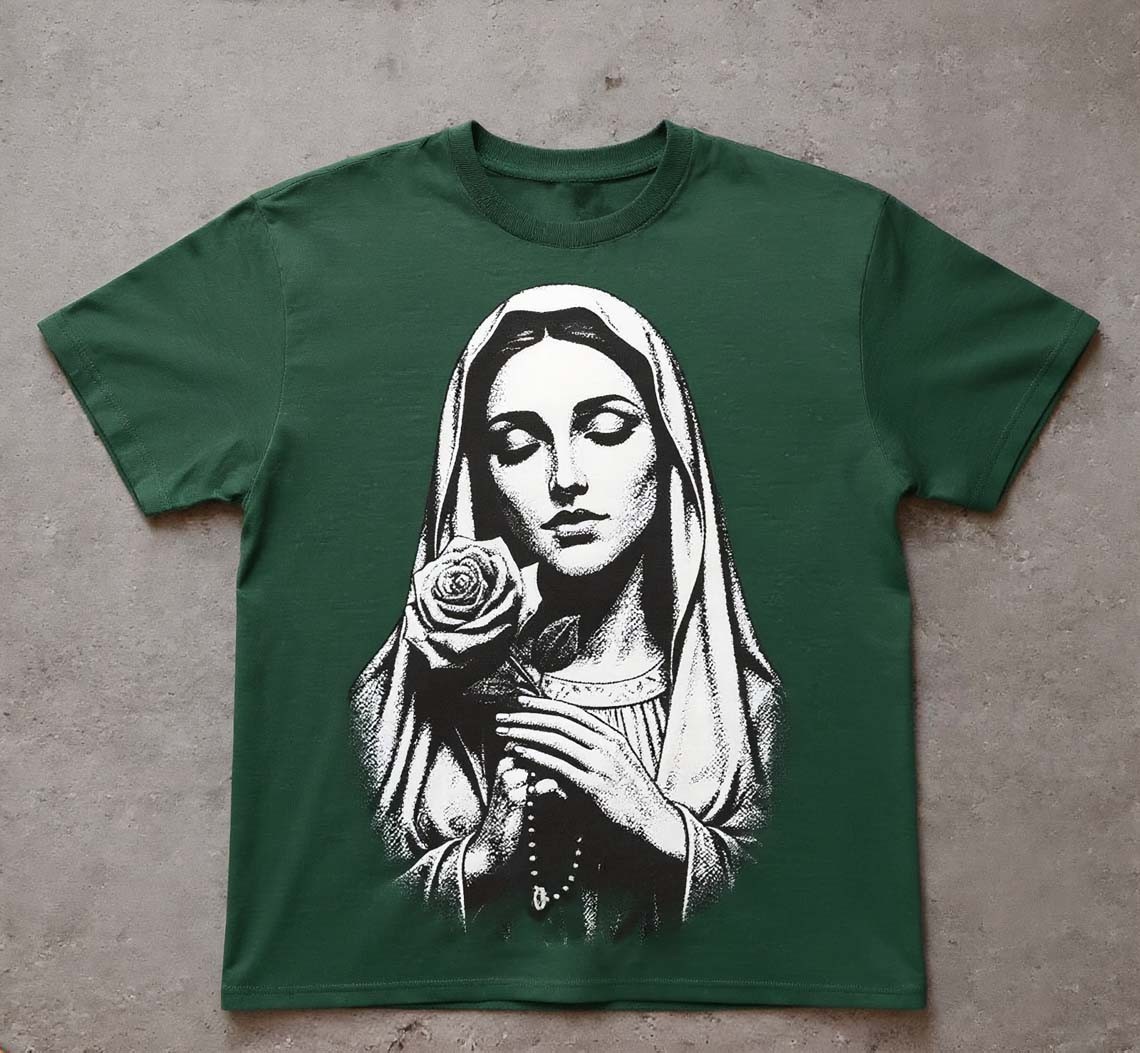St. Mary Rose Rosary Religious Valentine T-shirt Blessed Mother Mary Tee
