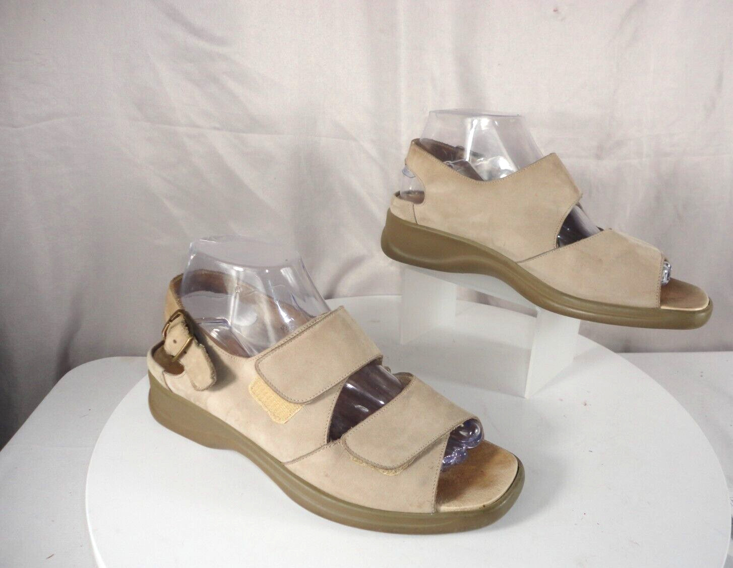 Fits By Theresia M Nubuck Leather Wedge Sandals Genua Two Strap Women’s Size 7 M