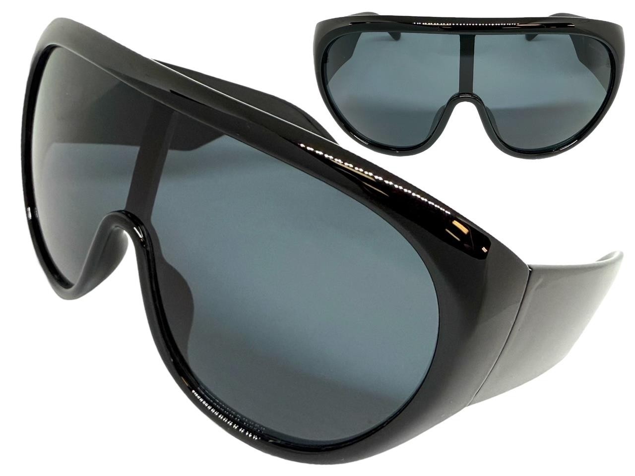 Oversize Exaggerated Modern Retro Wrap Shield SUNGLASSES Large Thick Black Frame
