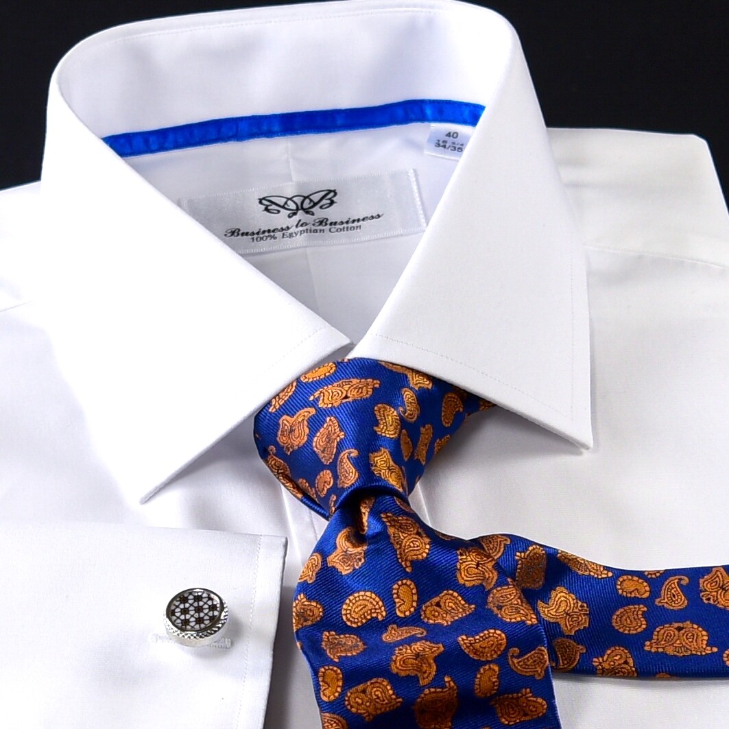 White Poplin 2-Ply 80’s Professional Formal Event Dress Shirt With Blue Trim Top