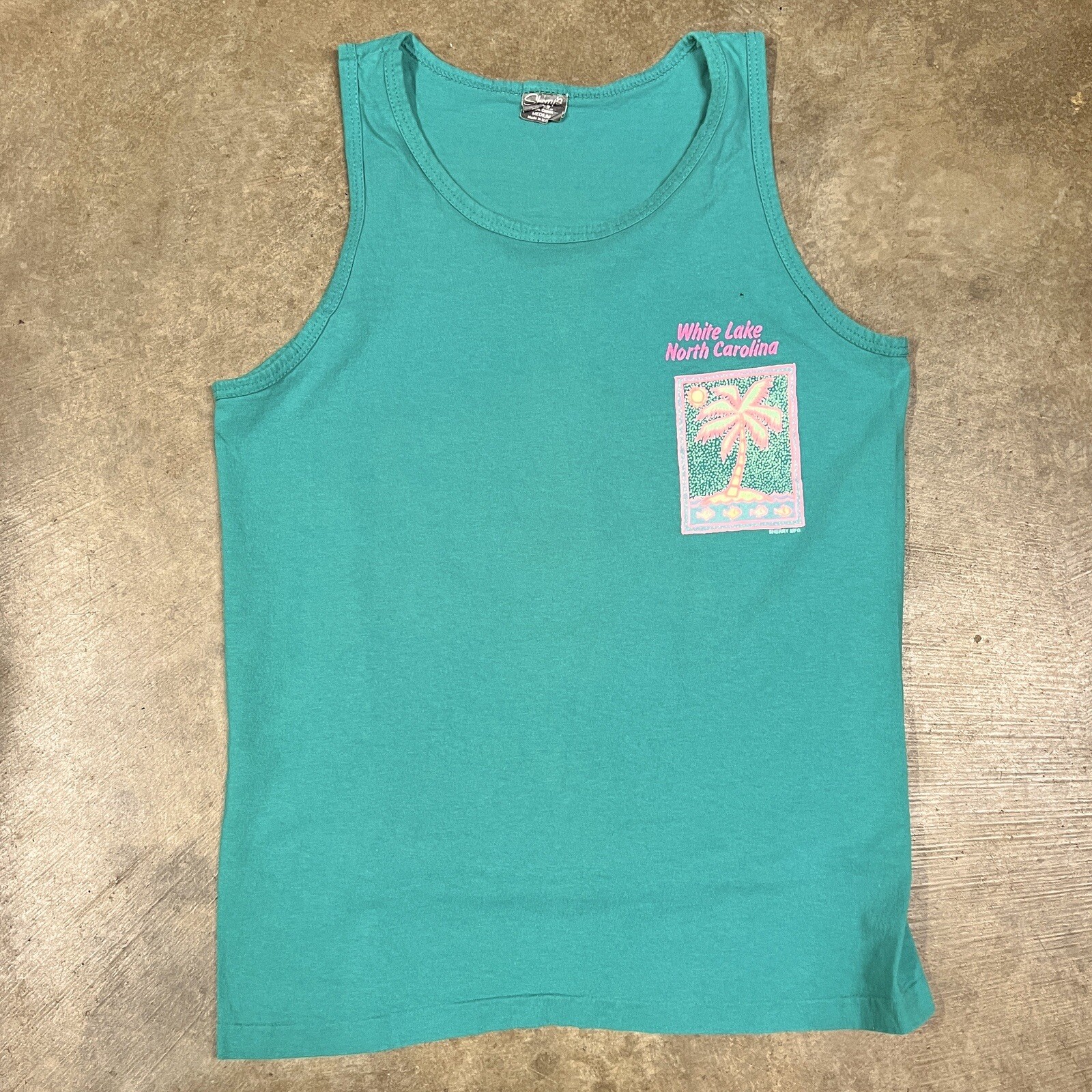 Vintage Tank Top T Shirt White Lake North Carolina Sherry MFG Sherry’s BEST Sz M