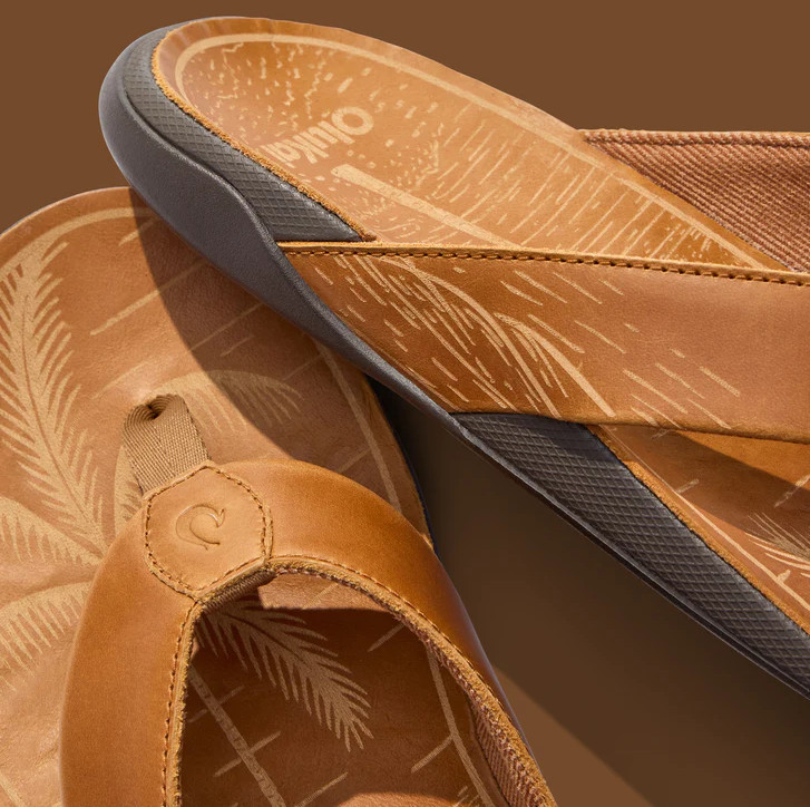 NEW SEAL OluKai Tuahine Men’s Fox Waterproof Leather Sandals Comfort Flip Flops