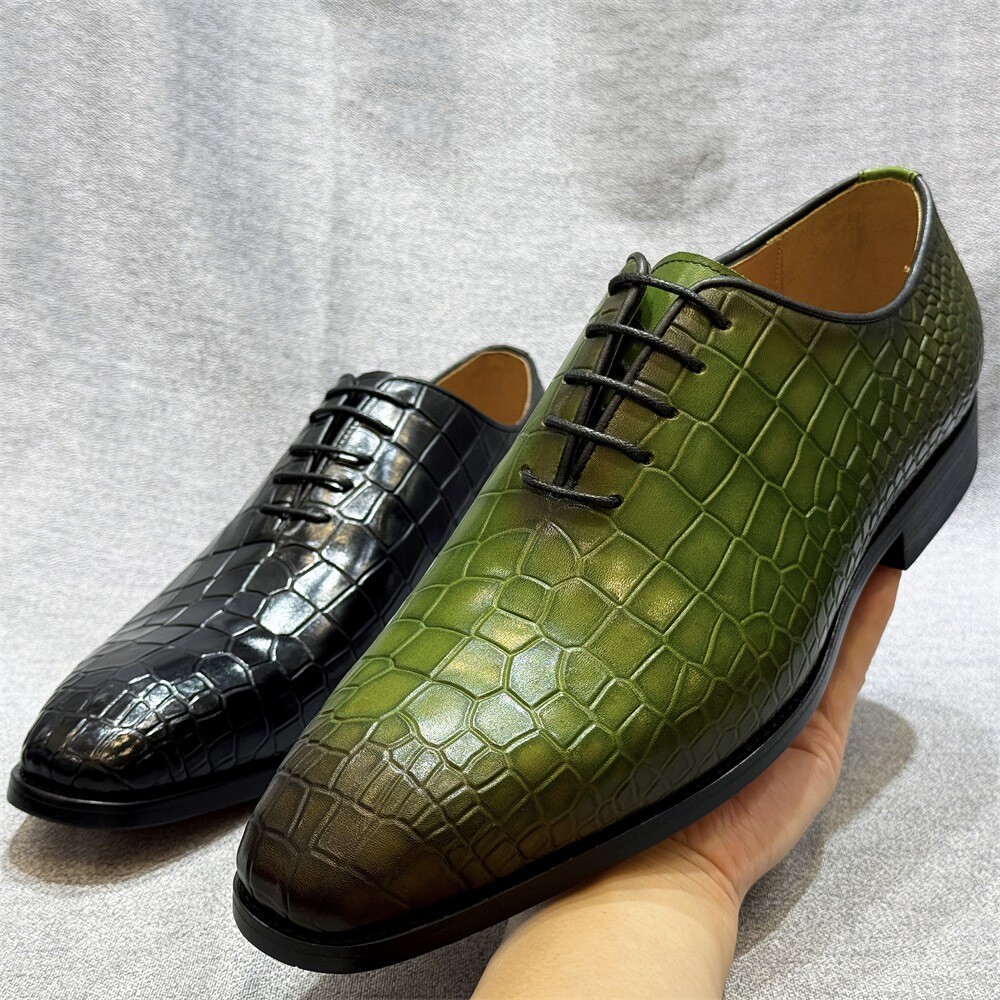 Men’s Business Alligator Crocodile Pattern Leather Lace Up Shoes Crack Vintage