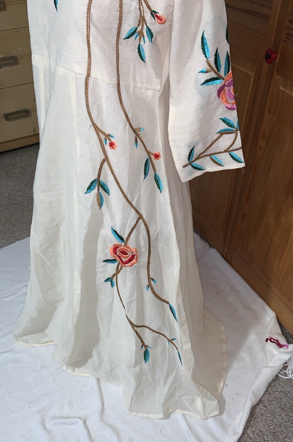 Floral Embroidered Kurti dress one size l/xl cotton handmade fully lined gown