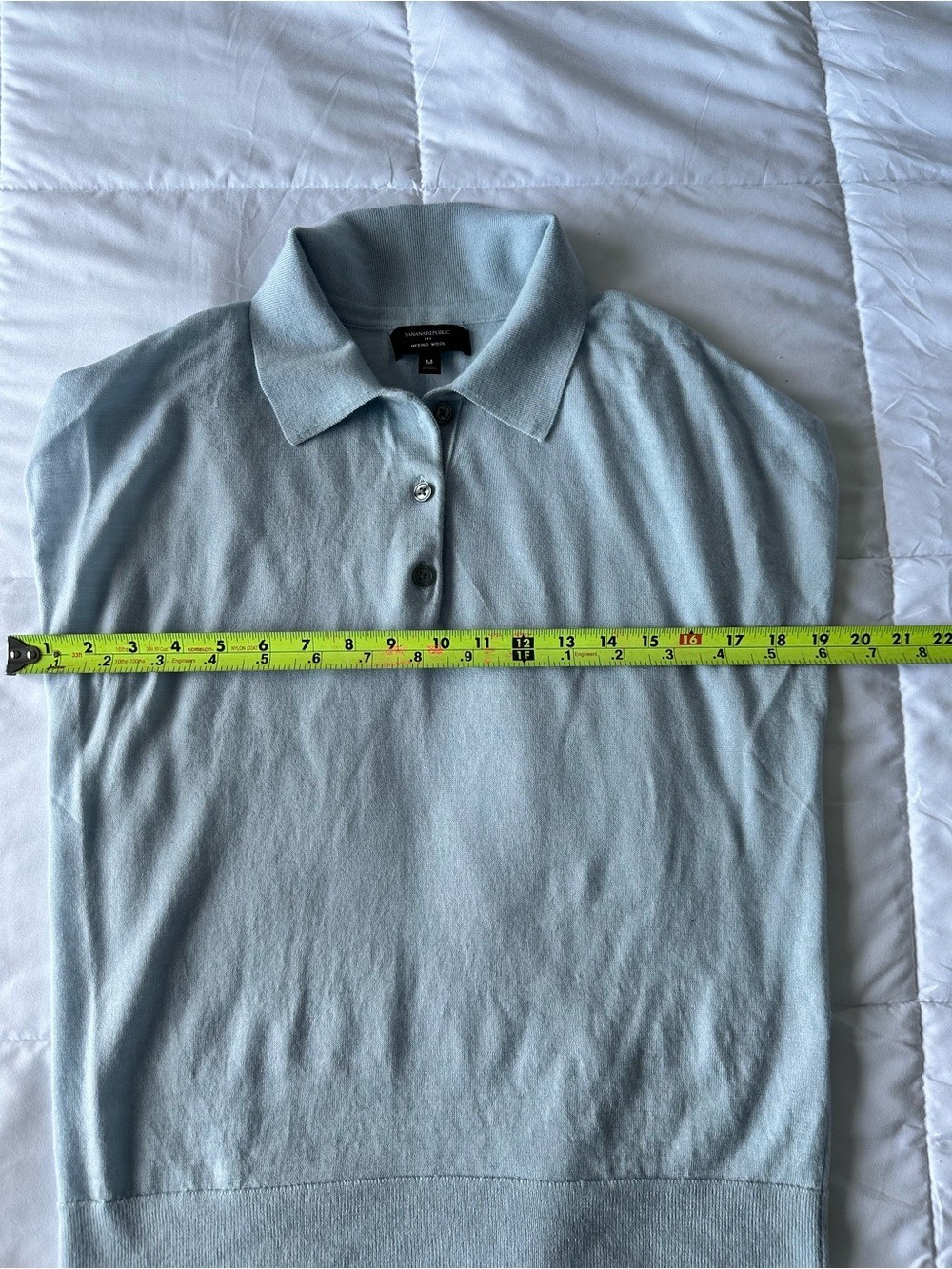 Women’s Banana Republic Light Blue Cap Sleeve Merino Wool Polo Size M Coastal