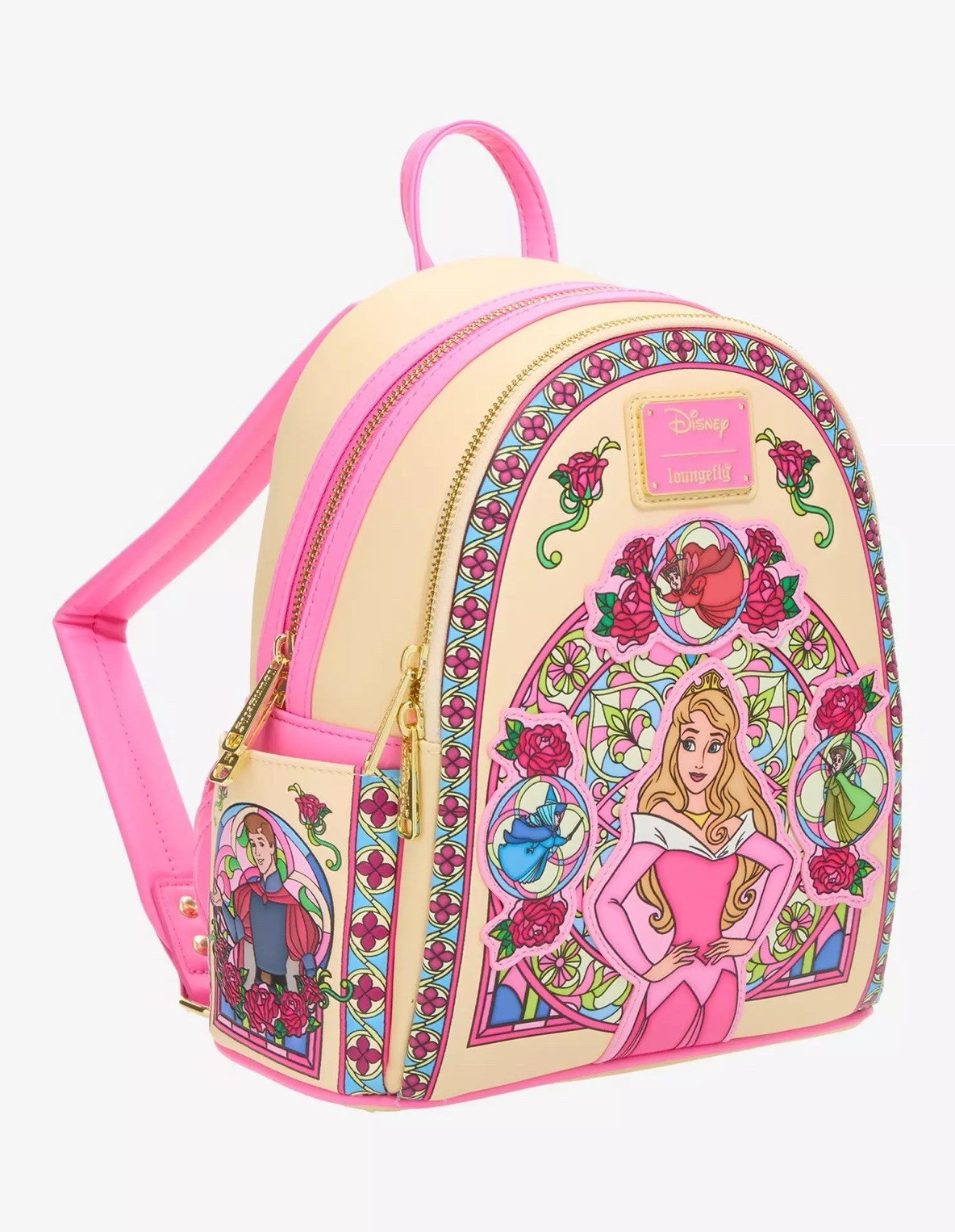 Loungefly Disney Sleeping Beauty Aurora Stained Glass Mini Backpack Pink